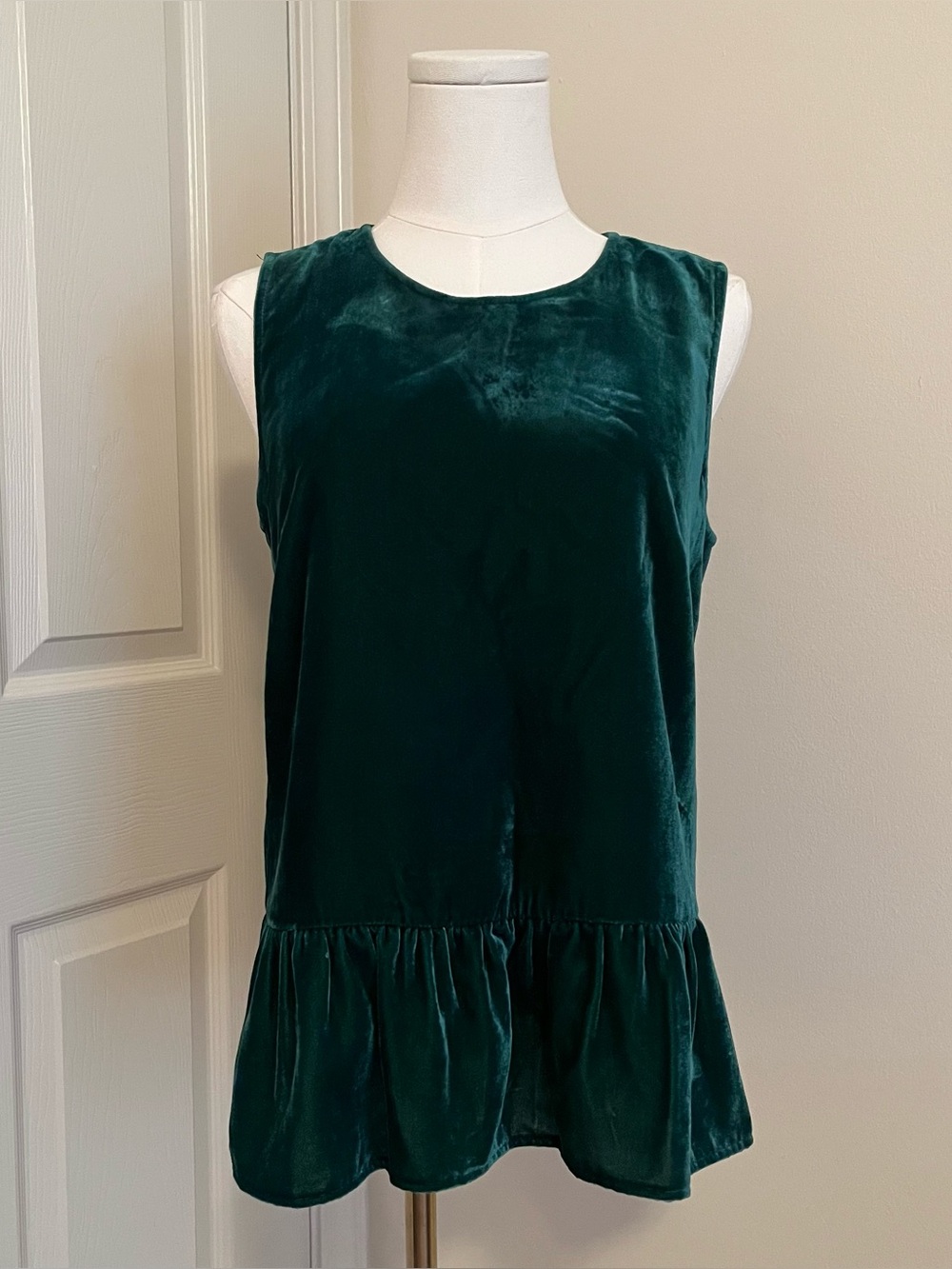 J. Crew Teal Velvet Sleeveless Ruffle Hem Blouse Womens Size 4 Spring Summer